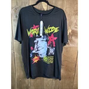 Men's Romwe Worldwide SS T-Shirt Tee, Black, Size 2XL